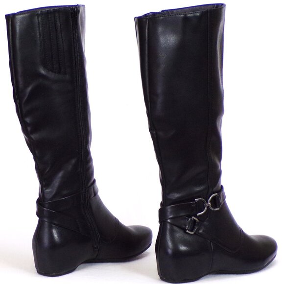 YÜÜ size 5.5M TASHA black flat-heel motorcycle boots leather look all synth. mat - Picture 8 of 13
